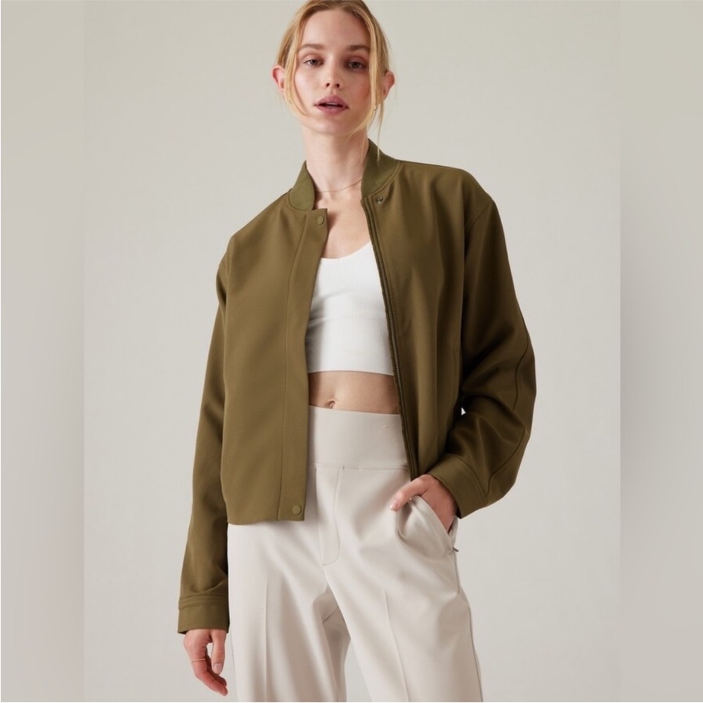 Athleta Endless Bomber Jacket Olive Green